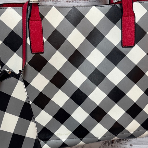 EUC Stylish Black and White Checkered Tote Bag with Red Accents - Picture 2 of 6